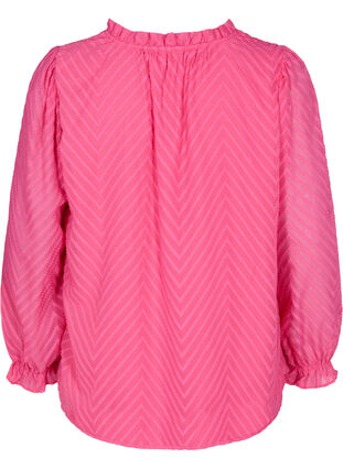 Blus med långa ärmar och volanger, Shocking Pink, Packshot image number 1