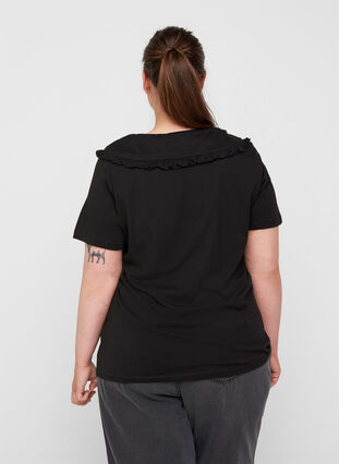 T-shirt i bomull med krage, Black, Model image number 1