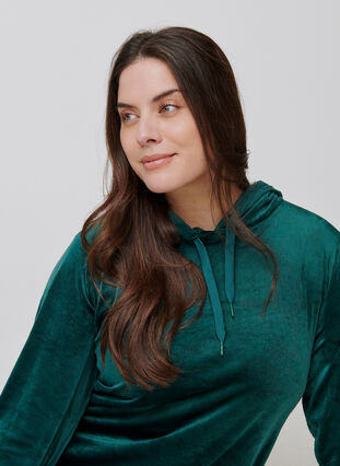 Sweatshirtklänning i velour med huva, Ponderosa Pine, Model image number 3