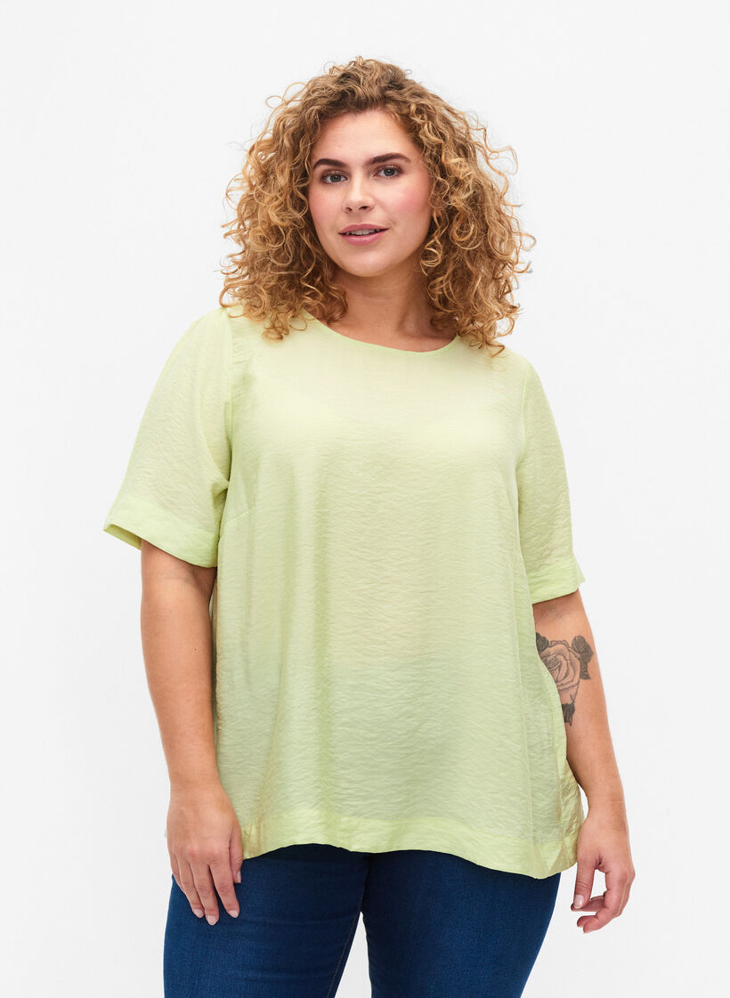 Blus med halvlånga ärmar i viskos, Lily Green, Model image number 0