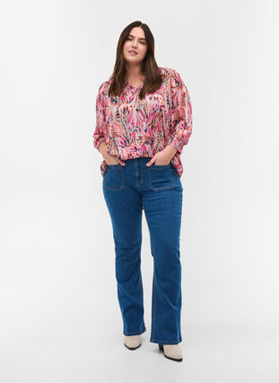 Ellen jeans med bootcut och stora fickor, Blue denim, Model image number 0