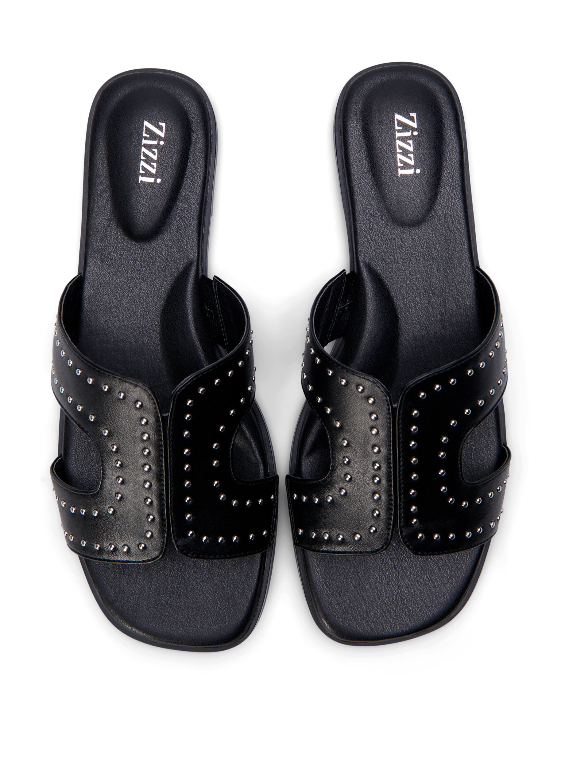 Zizzi Platta sandaler med nitar, Svart, Packshot image number 2
