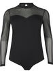 Body med nitar och långa ärmar i mesh, Black, Packshot image number 0