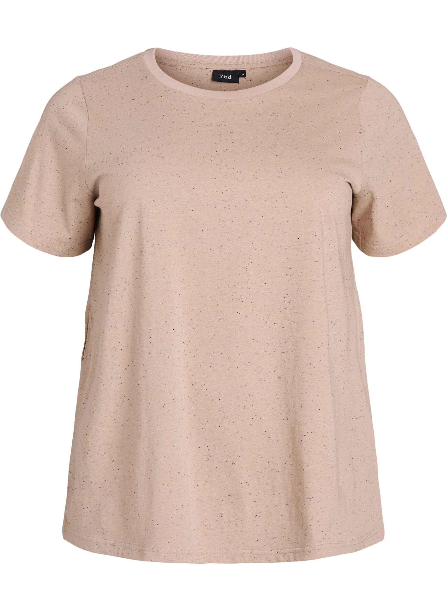 Zizzi T-shirt i bomull med rund halsringning, Beige, Packshot image number 0