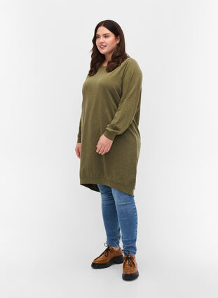 Sweatshirtklänning med långa ärmar, Ivy Green Melange, Model image number 2