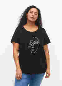 T-shirt med glimmertryck i bomull, Black Shimmer Face, Model