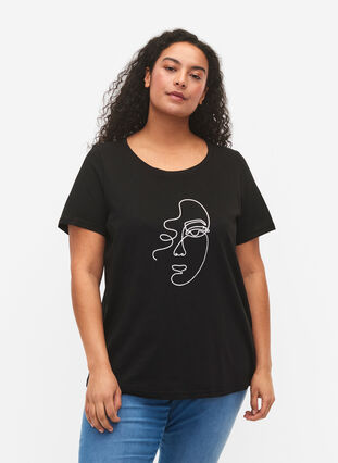T-shirt med glimmertryck i bomull, Black Shimmer Face, Model image number 0