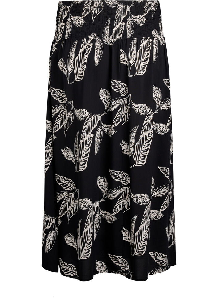 Maxikjol i viskos med smock, Svart, Packshot image number 1