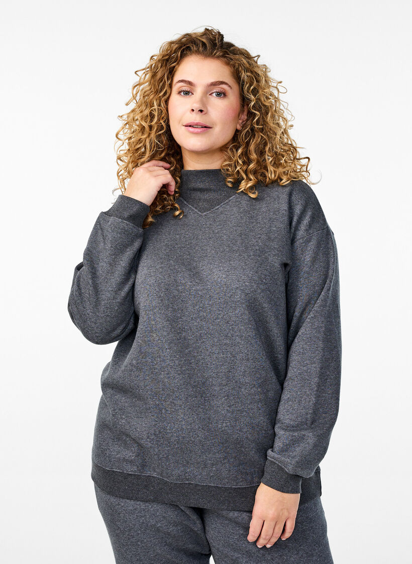 Sweatshirt med h&ouml;g krage och l&aring;nga &auml;rmar, Gr&aring;, Model image number 0