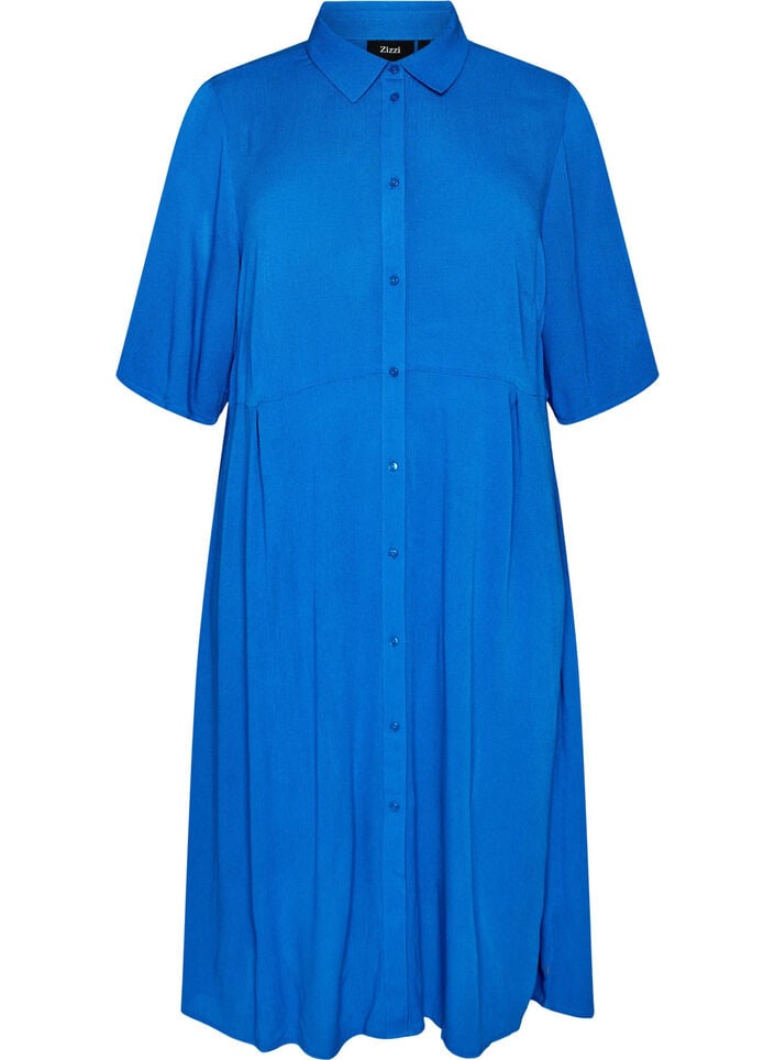 Midikl&auml;nning i skjortmodell med korta &auml;rmar, Bl&aring;, Packshot image number 0
