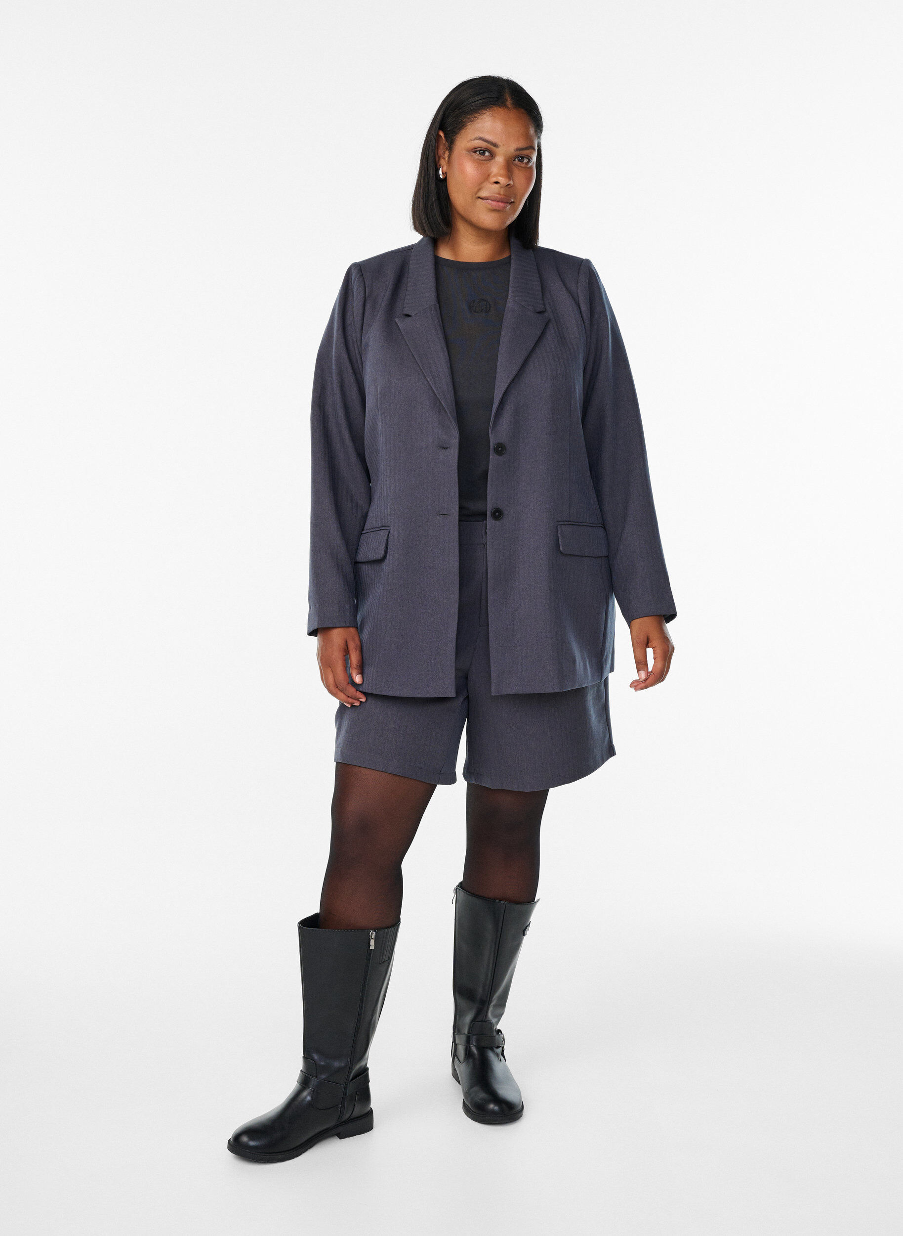 Zizzi Klassisk blazer med fickor, Gr&aring;, Model image number 1