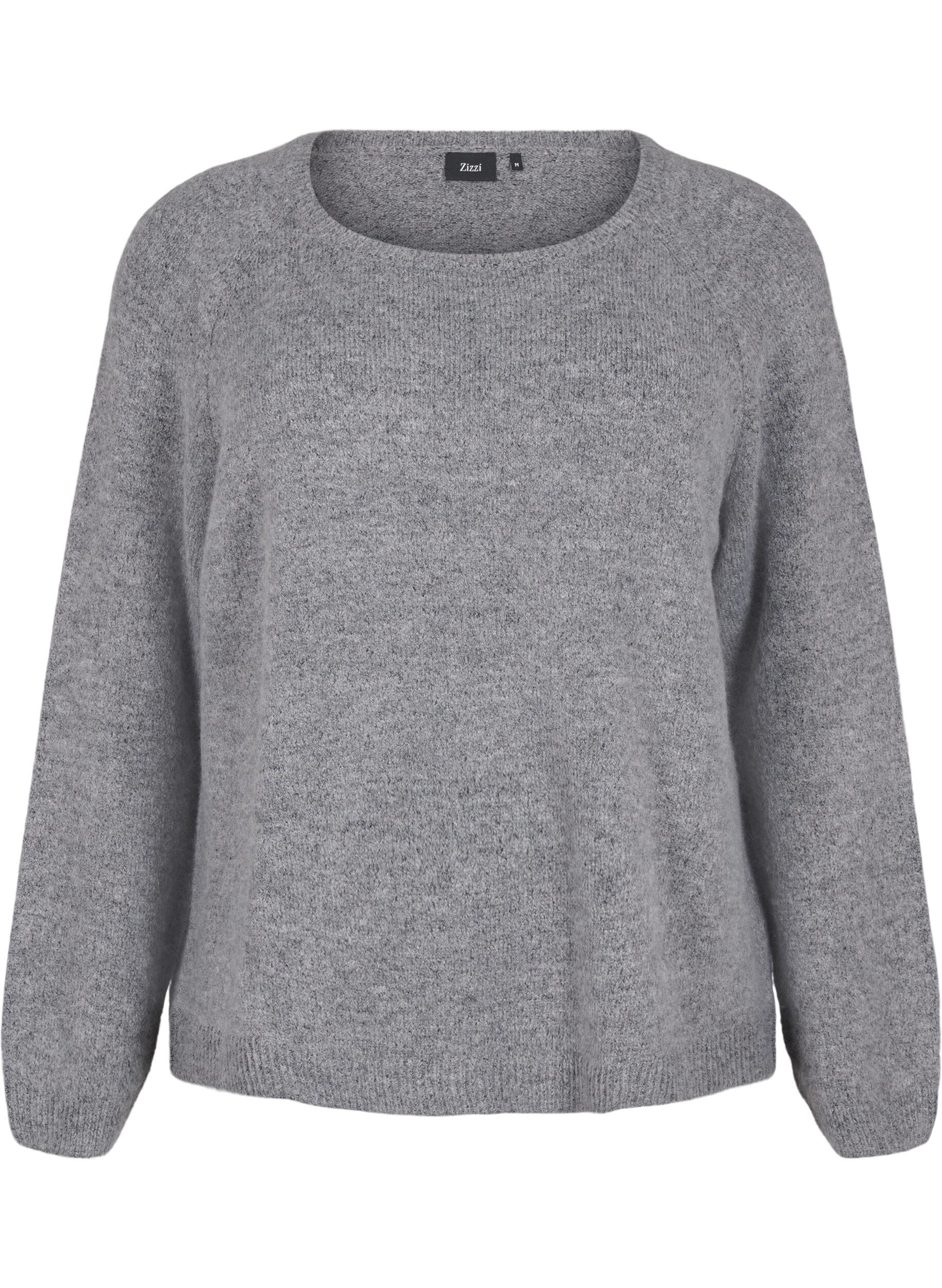 Zizzi L&ouml;st sittande stickad blus med rund hals, Medium Grey Melange, Packshot image number 0