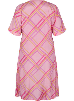 Rutig viskosklänning med omlott, Pink Check, Packshot image number 1