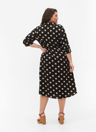 FLASH – Skjortklänning med tryck, Black Brown Dot, Model image number 1
