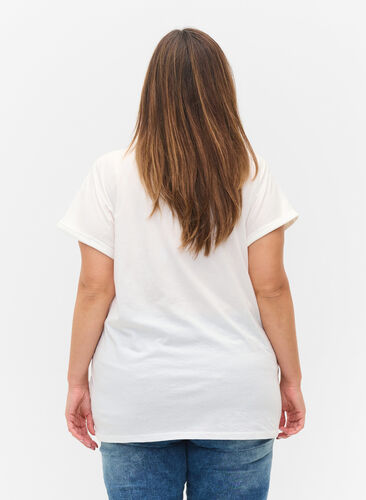Kortärmad t-shirt med broderi anglaise, Off White Mel, Model image number 1