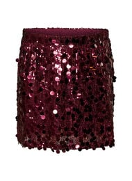 Kort paljettkjol med res&aring;r i midjan, M&ouml;rk Bordeaux