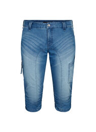 Caprijeans med smal passform och fickor, Bl&aring;