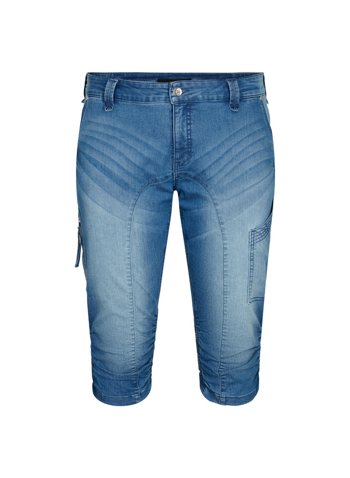 Caprijeans med smal passform och fickor, Bl&aring;, Packshot image number 0