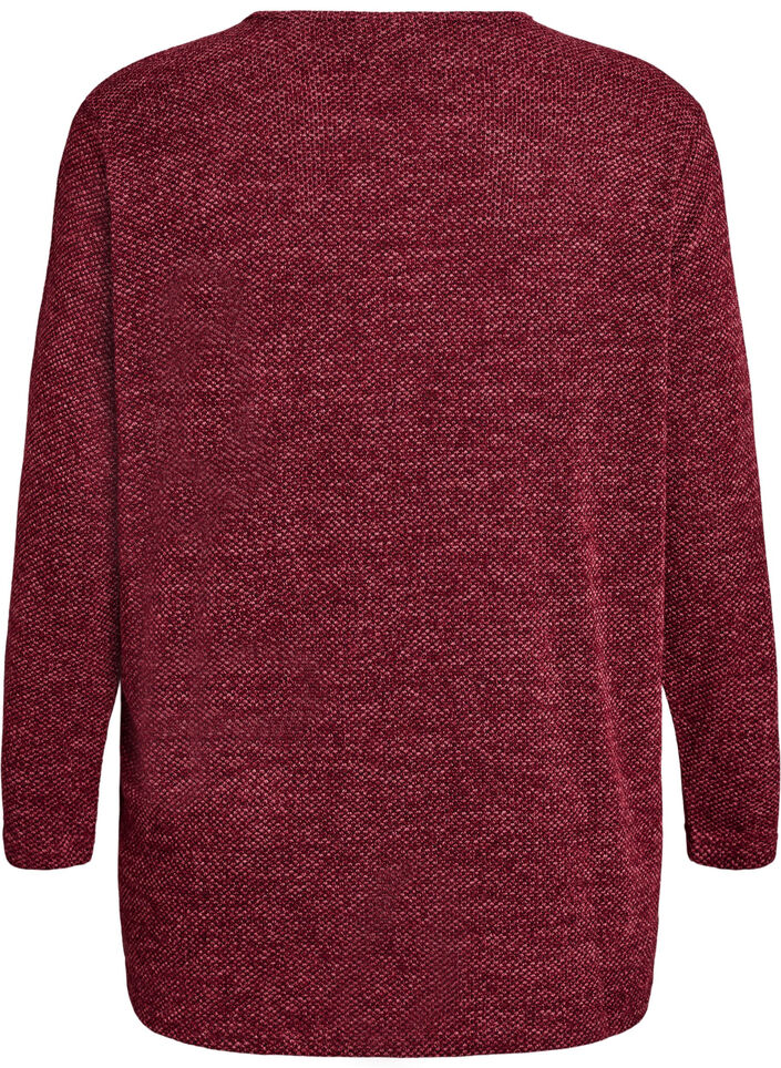 L&aring;ng&auml;rmad blus med textur, M&ouml;rk Bordeaux, Packshot image number 1