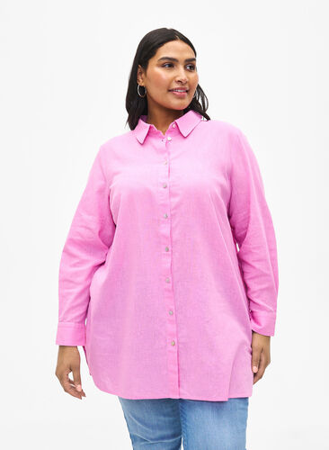 Långskjorta i linne och bomull, Rosebloom, Model image number 0