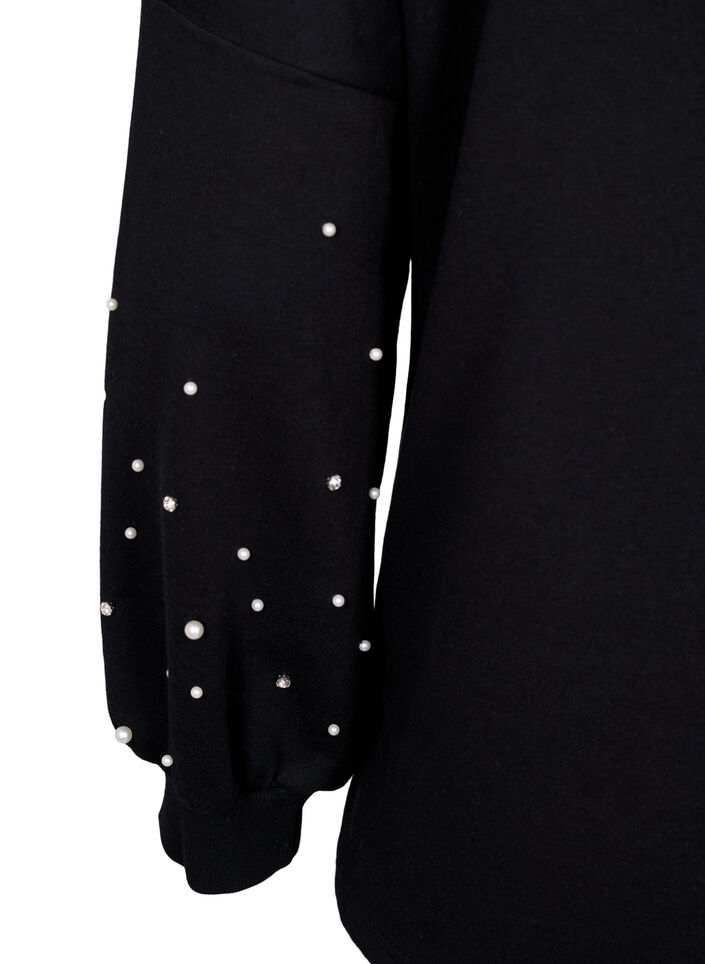 Sweatshirt med pärlor, Black, Packshot image number 3