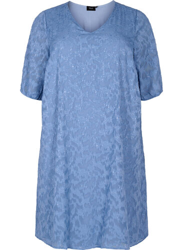 Kortärmad klänning med struktur, Coronet Blue, Packshot image number 0