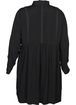 Viskos klänning med spets, Black, Packshot image number 1