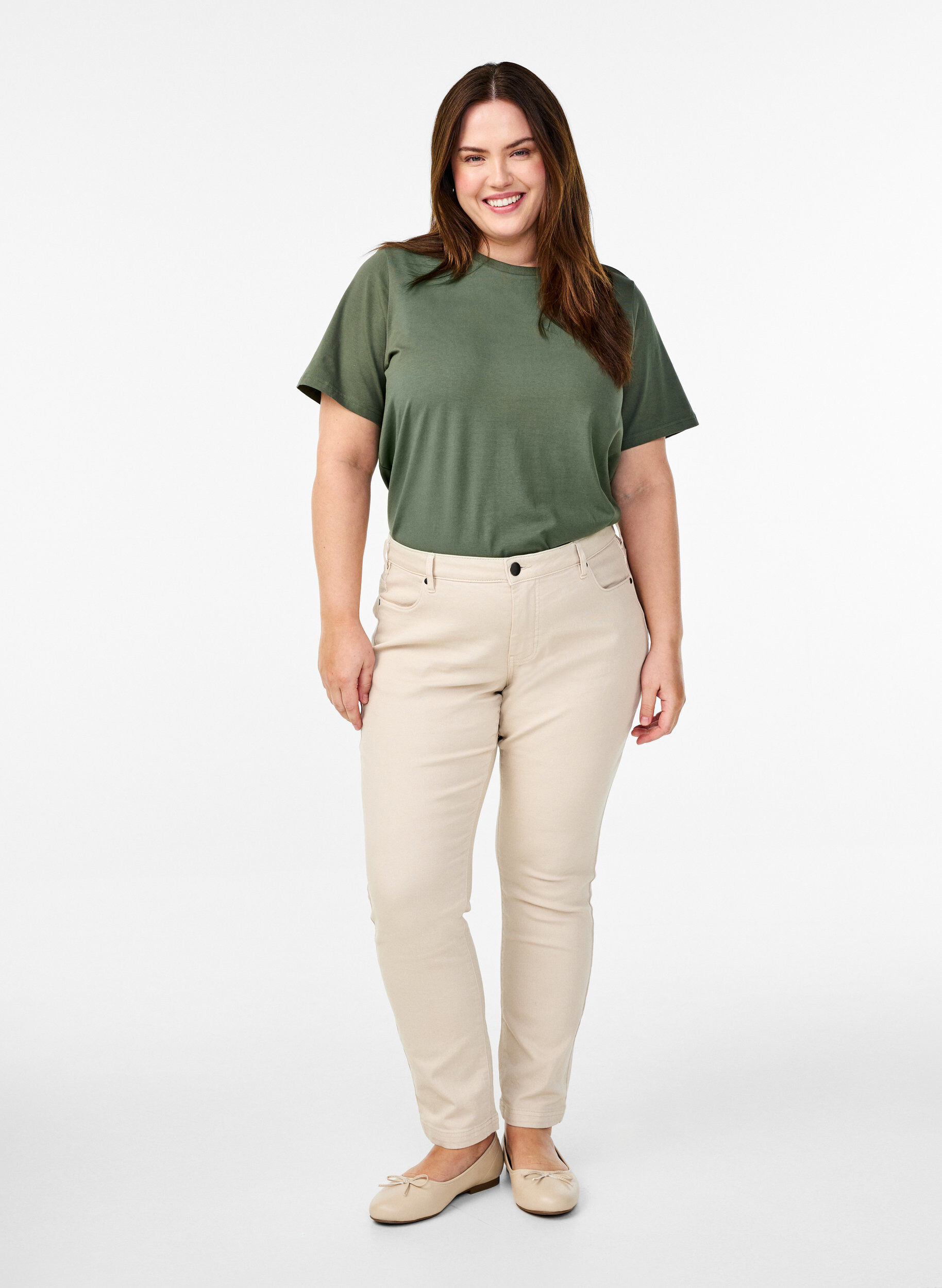 Zizzi T-shirt i ekologisk bomull med rund halsringning, Thyme, Model image number 2