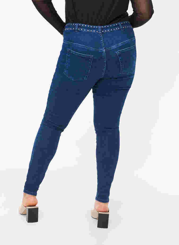 Super slim Amy jeans med nitar, Dark blue, Model image number 1