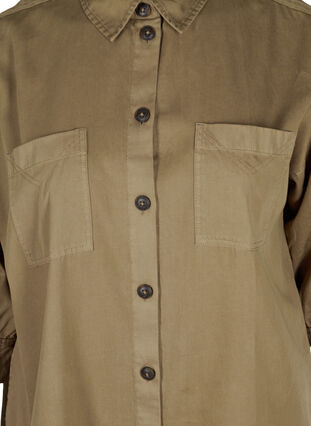 Lång skjorta i kraftigt tyg med bröstfickor, Kaki Green, Packshot image number 2