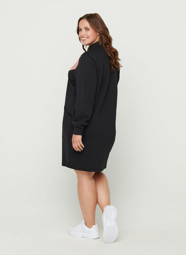 Sweatklänning med fickor och blixtlås, Black w. Burlwood, Model image number 1