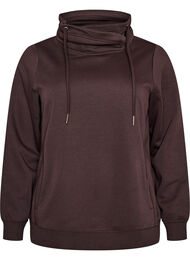 Sweatshirt med h&ouml;g krage och fickor, Brun