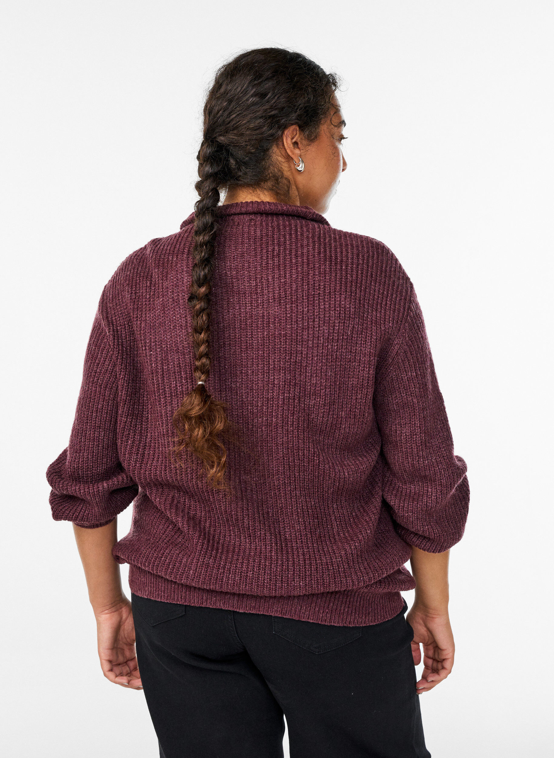 ZizziStickad tr&ouml;ja med h&ouml;g hals och dragkedja, R&ouml;d, Model image number 2