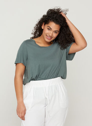 Kortärmad t-shirt med justerbar midja, Balsam Green, Model image number 0