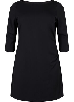 Klänning med drapering och trekvartsärmar, Black, Packshot image number 0