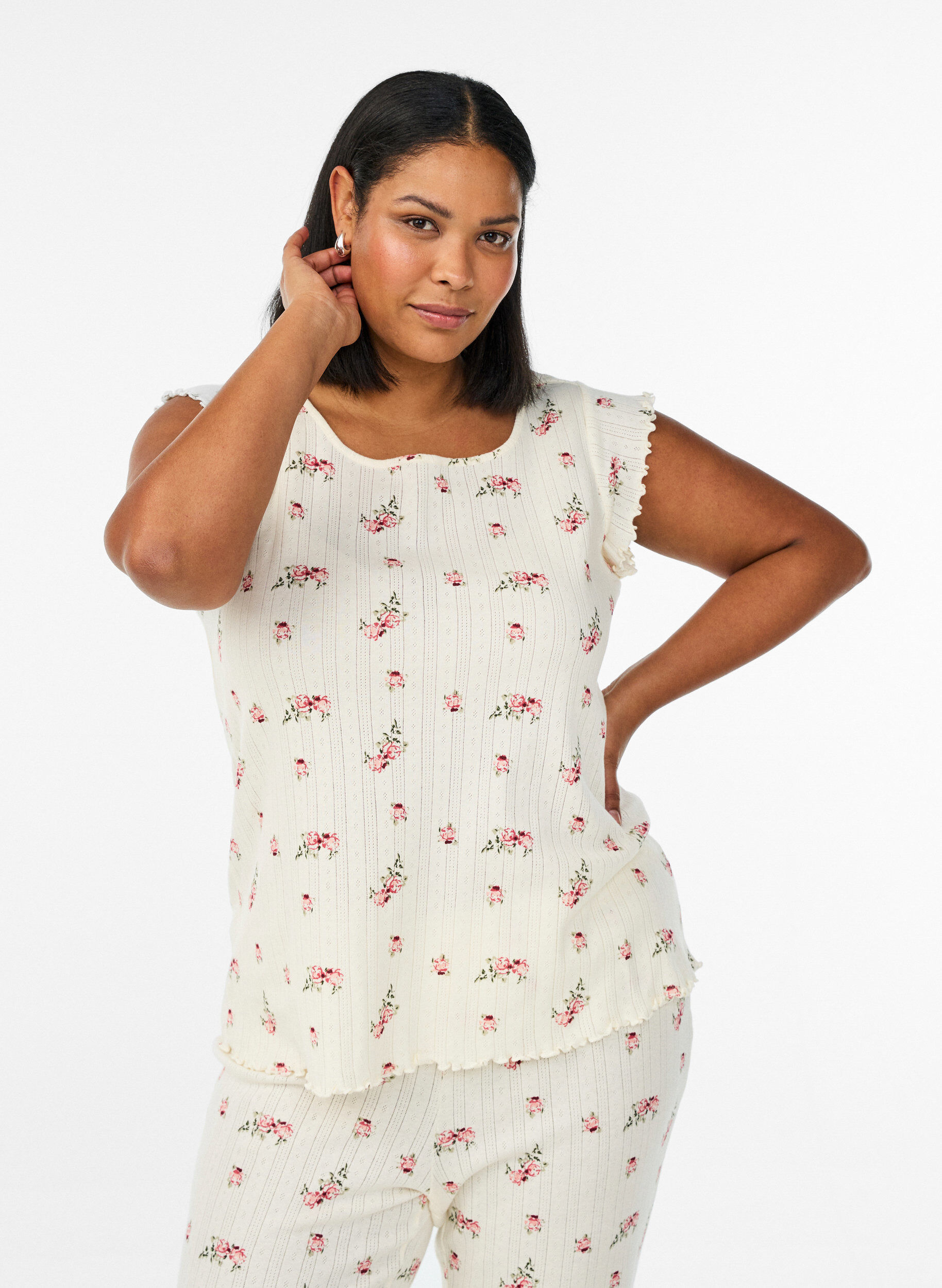 Zizzi Pyjamastopp i ekologisk bomull med holk&auml;rmar, 9990, Model image number 0