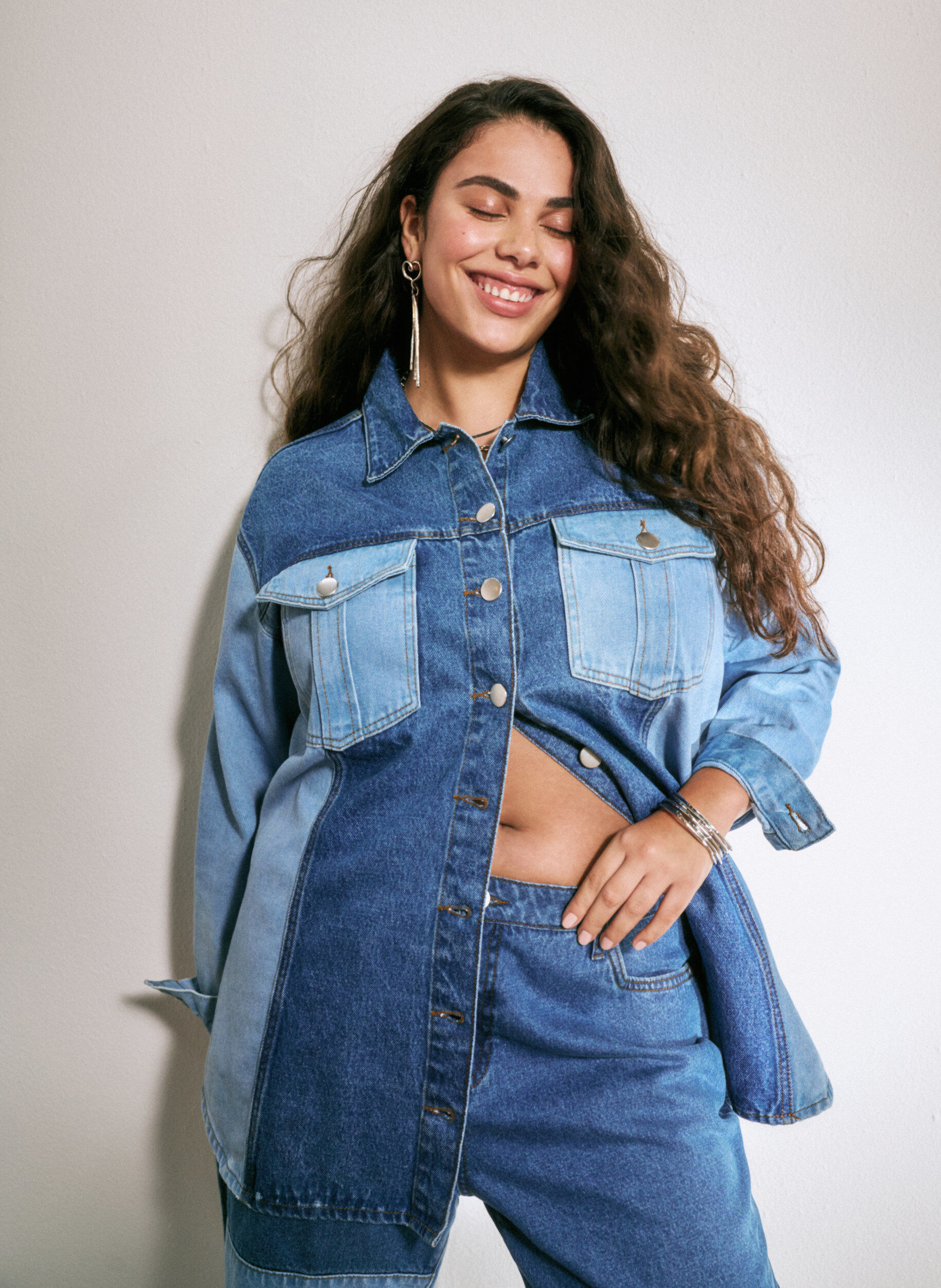 Zizzi Colorblock jeansjacka, Light Blue Denim, Image image number 0