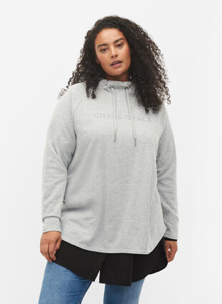Sweatshirt med hög krage, Light Grey Melange, Model image number 0