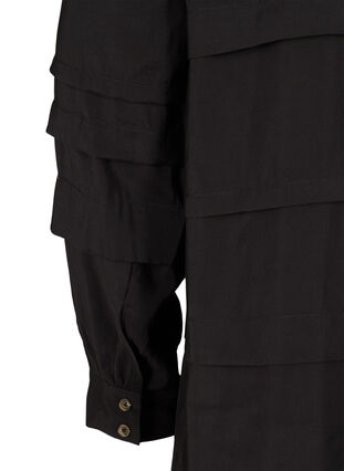 Viskosklänning med långa ärmar och veck, Black, Packshot image number 3