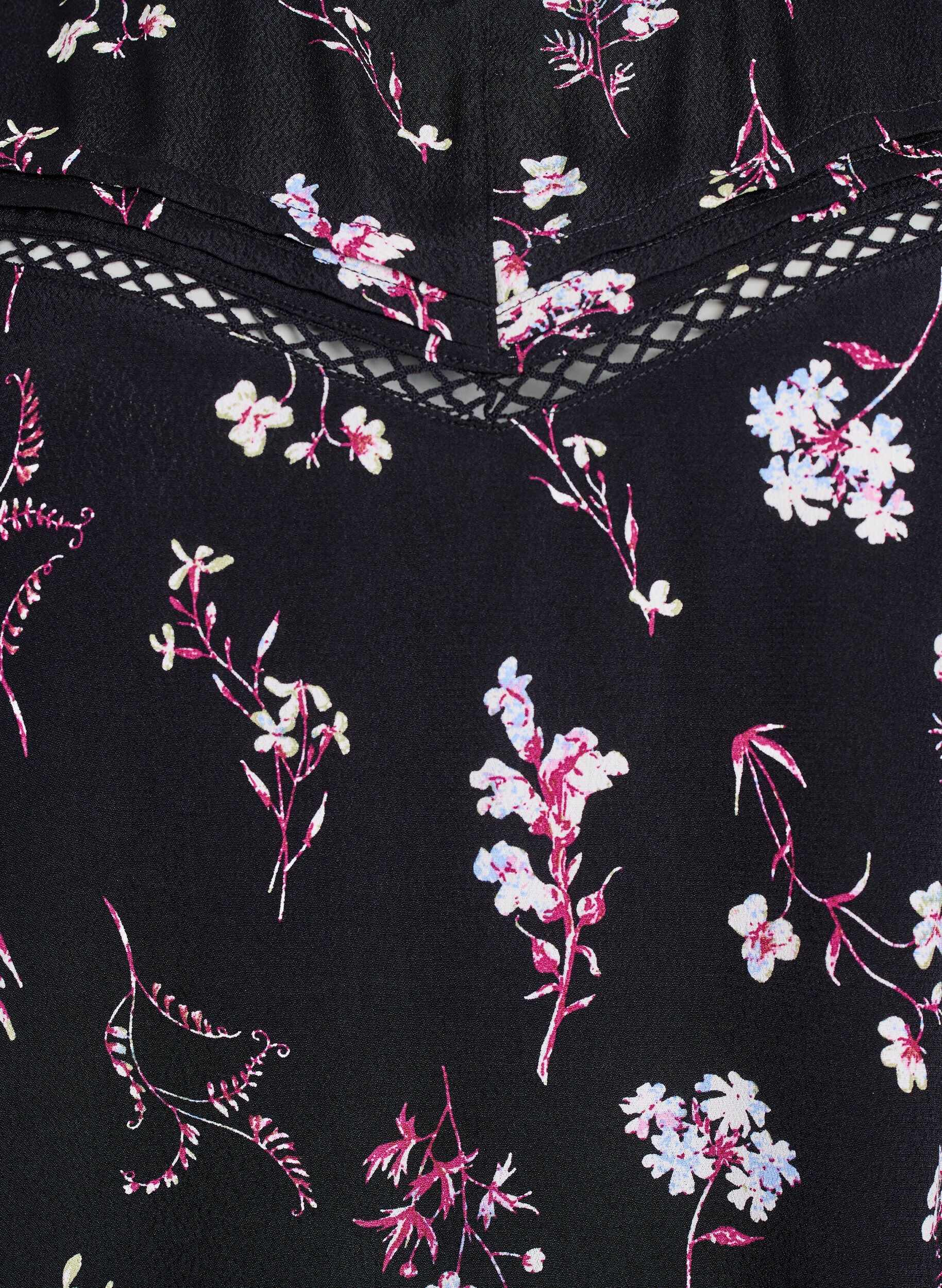 ZizziBlommig blus med korta &auml;rmar, Svart, Packshot image number 2