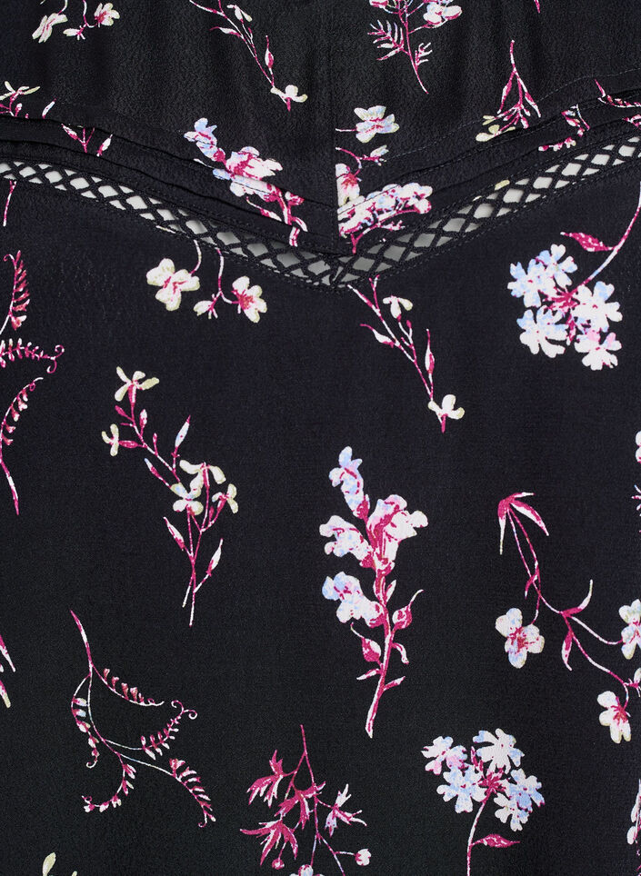 Blommig blus med korta &auml;rmar, Svart, Packshot image number 2