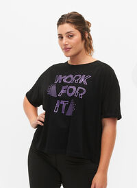 Bomullsträningst-shirt med tryck, Black w. Work For It, Model
