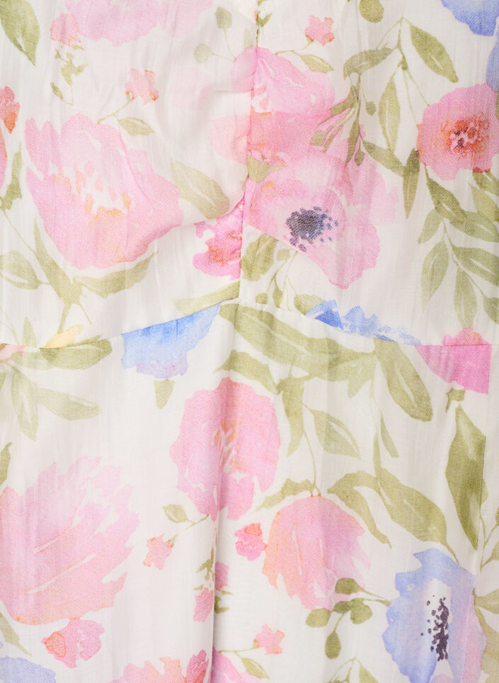 Blommig empirekl&auml;nning med bred v-ringning, Vit, Packshot