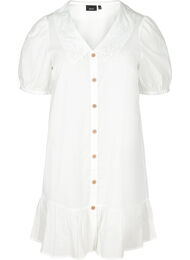 Skjortklänning i bomull med ballongärmar, Bright White