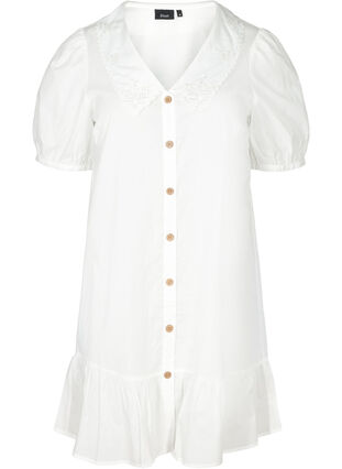 Skjortklänning i bomull med ballongärmar, Bright White, Packshot image number 0