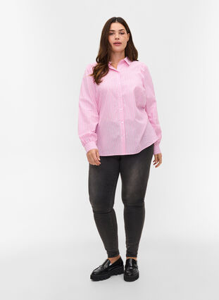 Randig skjorta i bomull, White/ Pink Stripe, Model image number 2