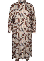 Mönstrad klänning med långa ärmar och knappar, Camouflage AOP