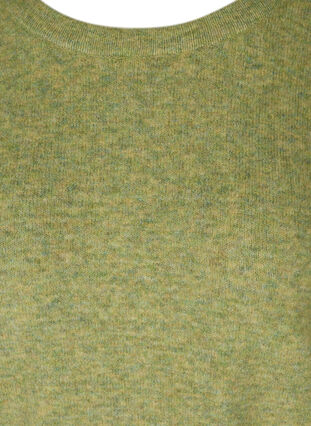 Melerad stickad tröja med puffärmar, Green Olive Mel., Packshot image number 2