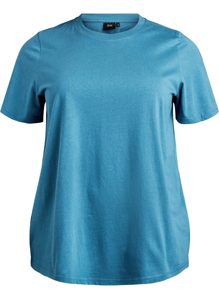 Enkel t-shirt i bomull med rund halsringning, Bl&aring;, Packshot image number 0