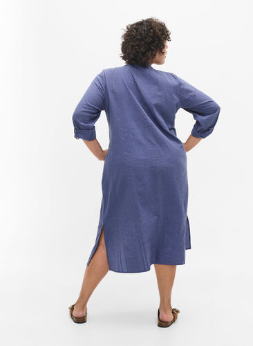 Skjortklänning i bomull med 3/4-ärmar, Nightshadow Blue, Model image number 1